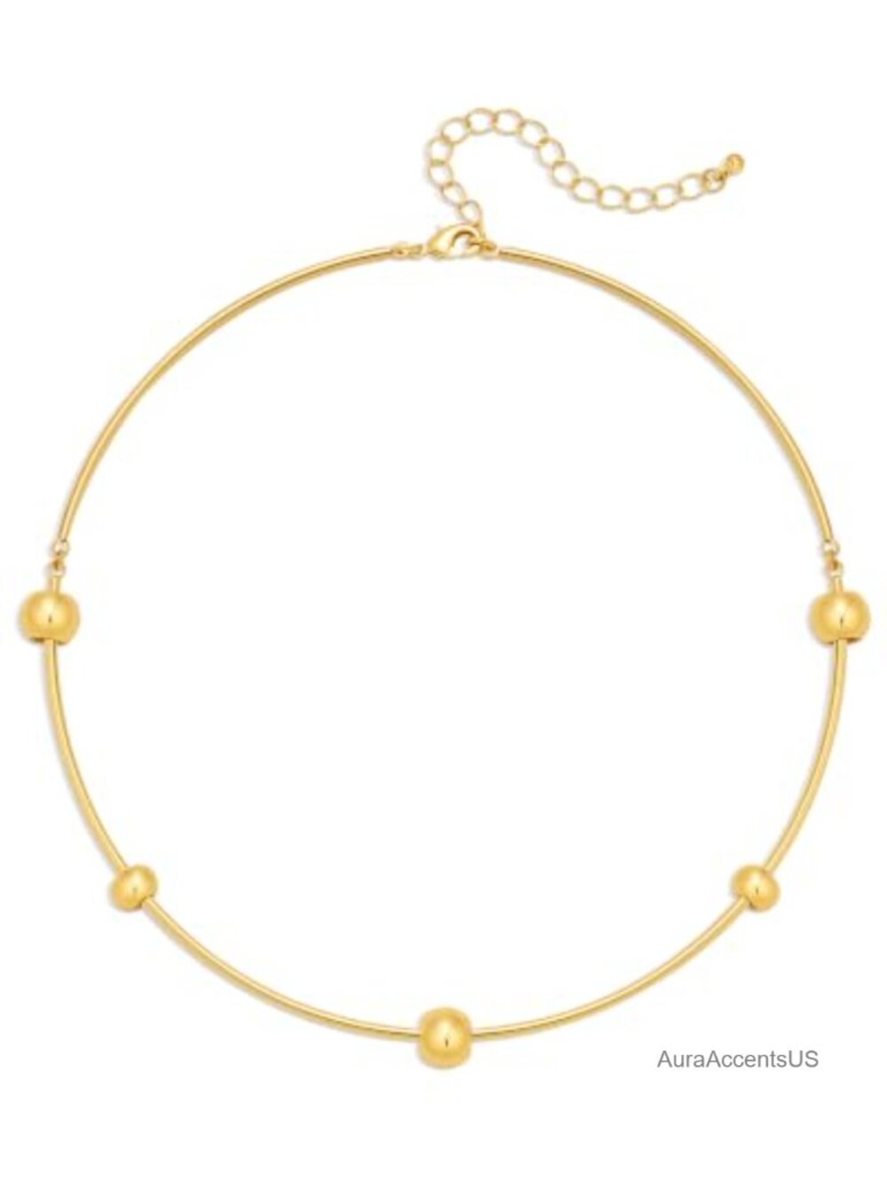 14K Gold Plated Beaded Collar Choker Necklace Adjustable Minimalist